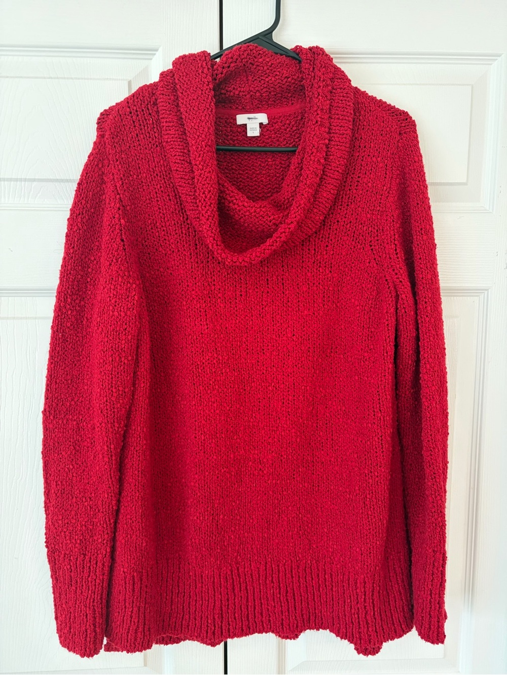 J.Jill Red Cowl Neck Chunky Knit Side Slit Cotton Tunic Sweater Size L